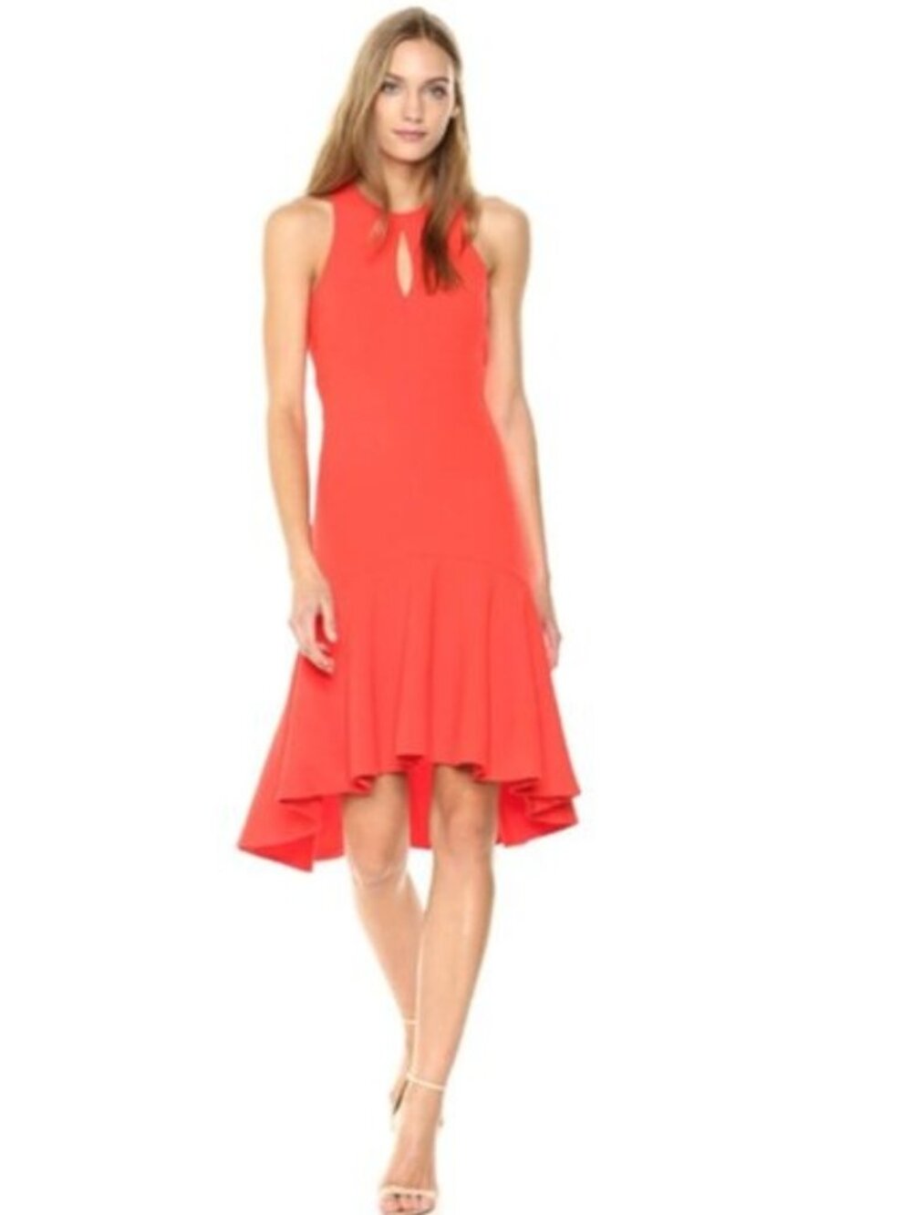 Trina Turk Keyhole High Low Petal Sleeveless Dress in Red - 6